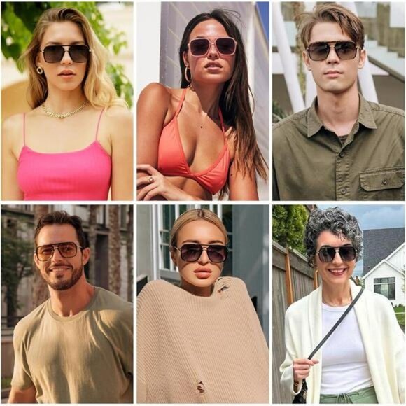 Sojos Square Aviator Sunglasses Polarized UV Protection Retro 90s Shades - Picture 2 of 7